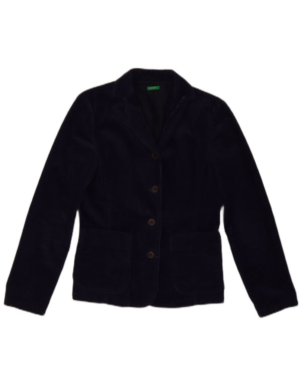 Benetton Veste blazer en velours côtelé à 3 boutons pour femme IT 42 Bleu marine moyen