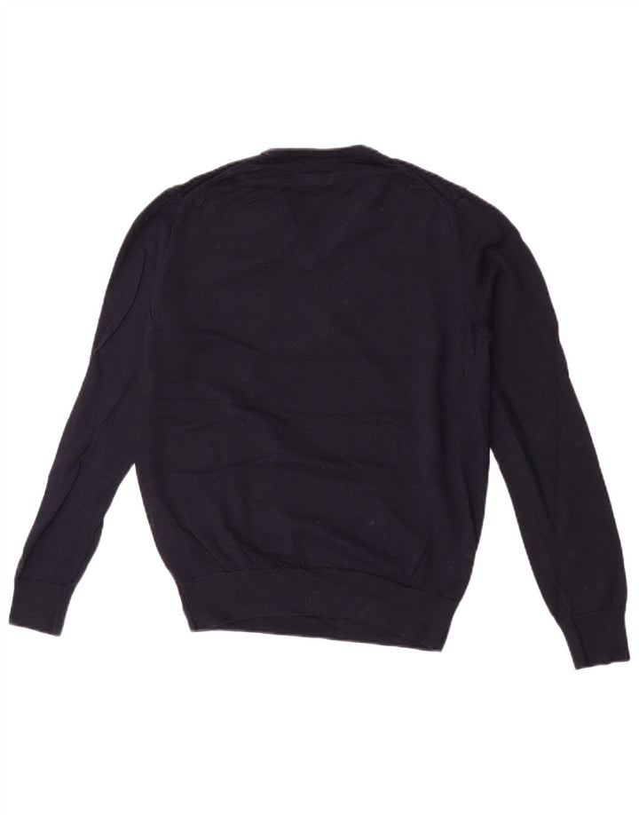 Zara Pull Col V Homme Bleu Marine Moyen Laine