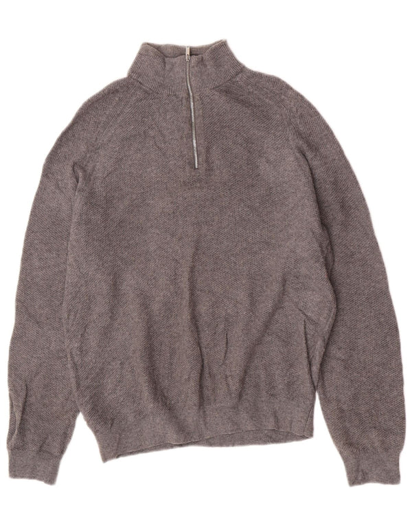 Reiss Pull Col Zippé Homme Gris Moyen Laine
