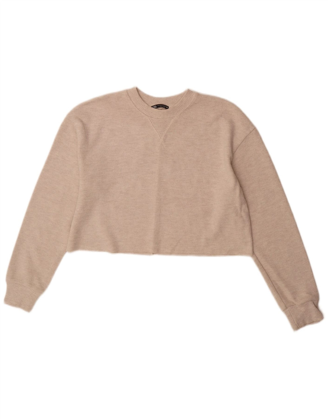Zara Femme Crop Top Manches Longues UK 14 Polyester Beige Moyen