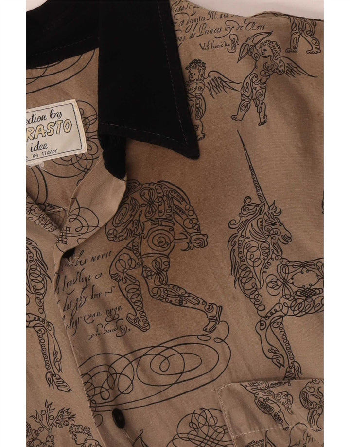 vintage Mens Abstract Pattern Chemise à manches courtes Grand coton gris