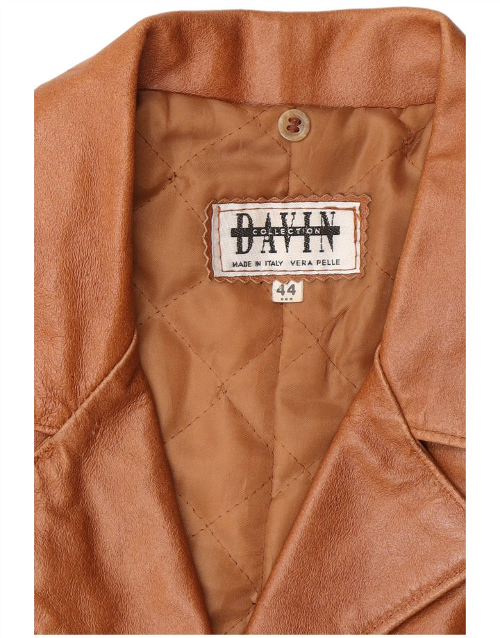 DAVIN Womens Leather Coat IT 44 Medium Brown Leather