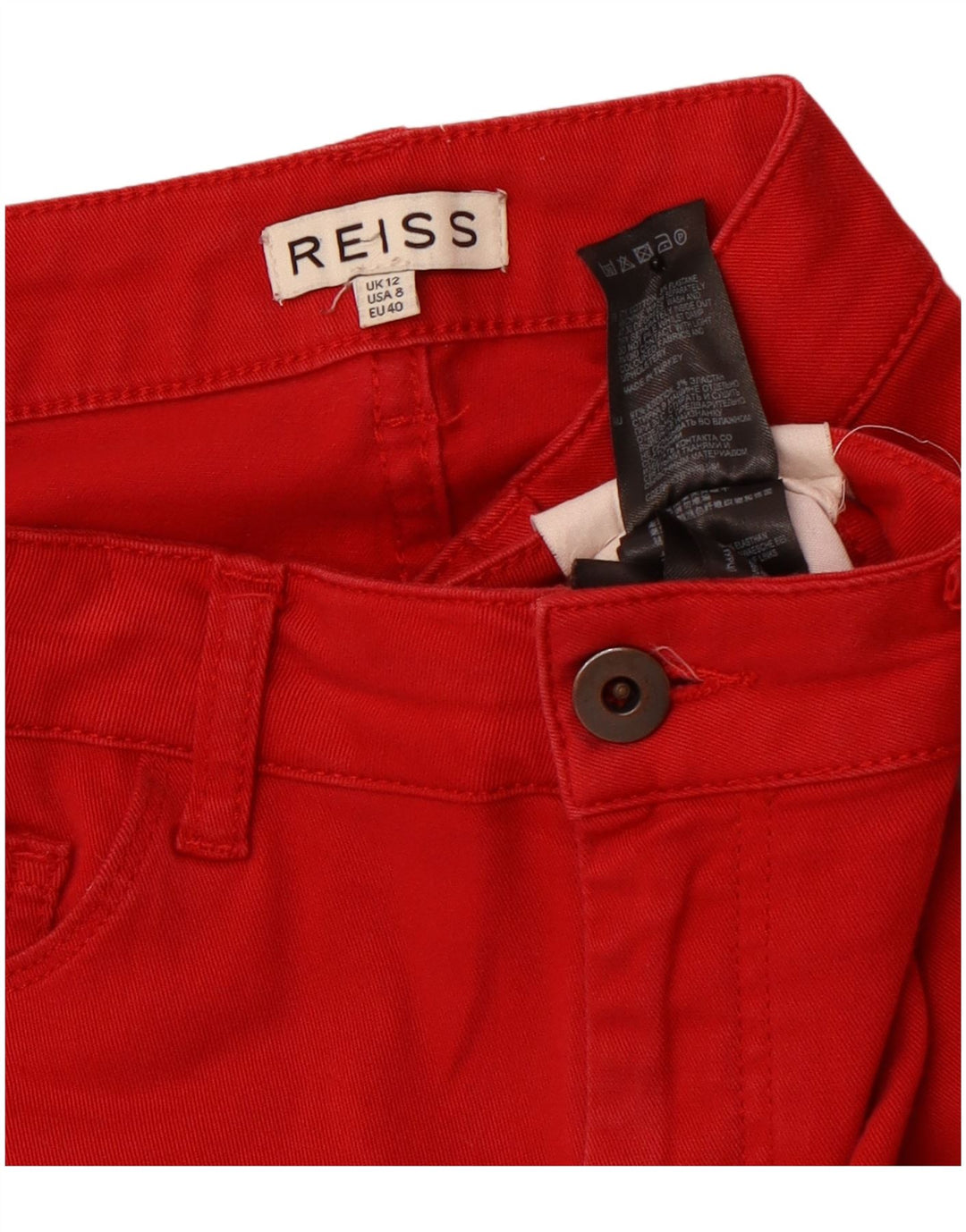 REISS Pantalon décontracté skinny pour femme UK 12 Medium W30 L32 Rouge Coton
