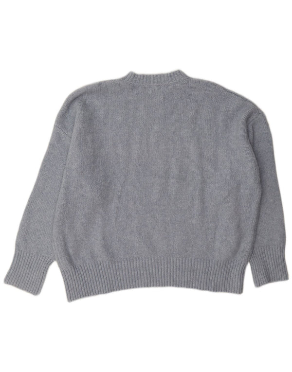 Zara Pull surdimensionné à col rond pour femme UK 10 Petit Gris Polyester