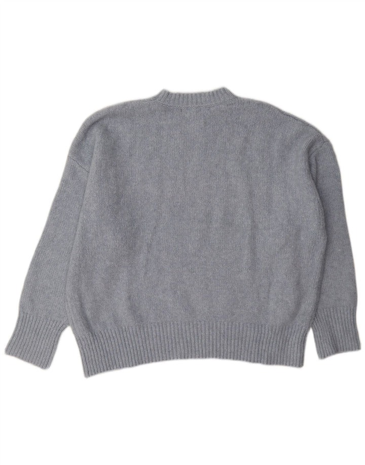Zara Pull surdimensionné à col rond pour femme UK 10 Petit Gris Polyester