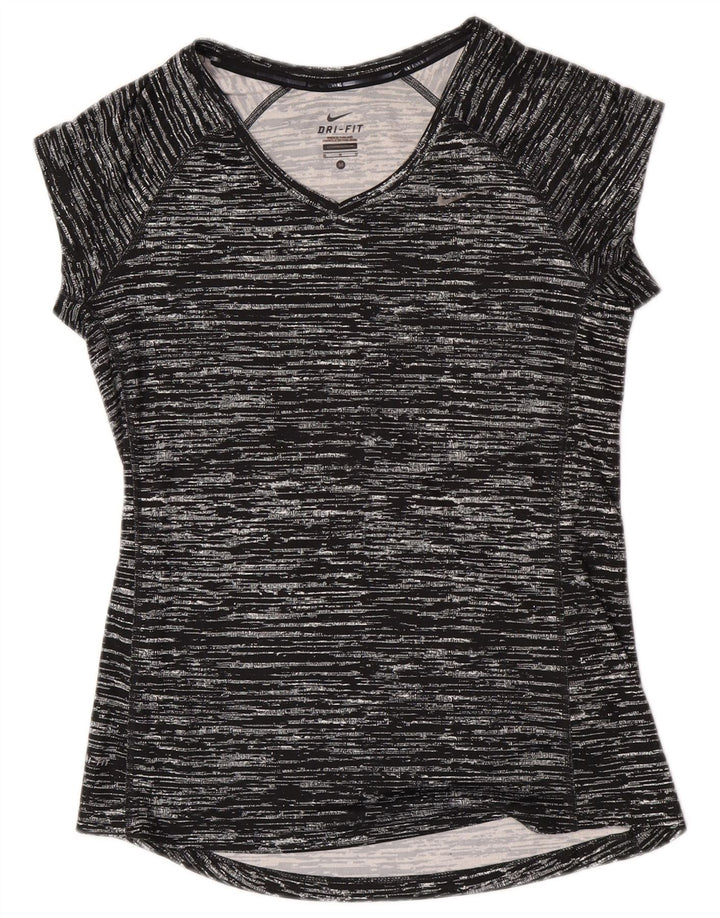 Nike T-shirt Dri Fit pour femme UK 12 Polyester moucheté noir moyen