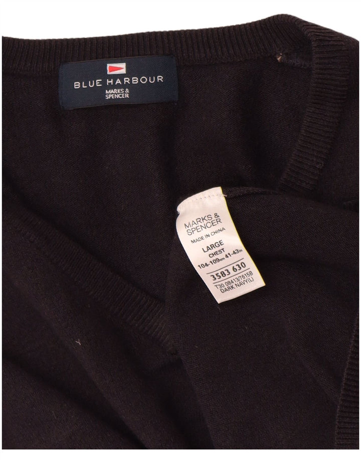 Marks & Spencer Pull à col en V Blue Harbor pour hommes, grand bleu marine