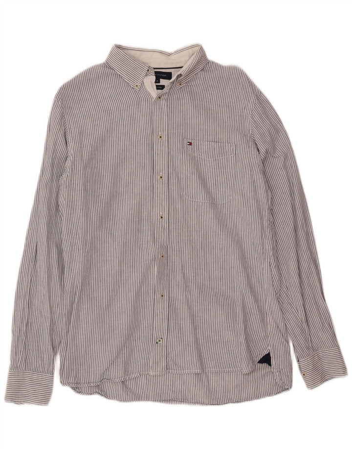 Tommy Hilfiger Chemise Homme Bleu Moyen En Coton À Fines Rayures