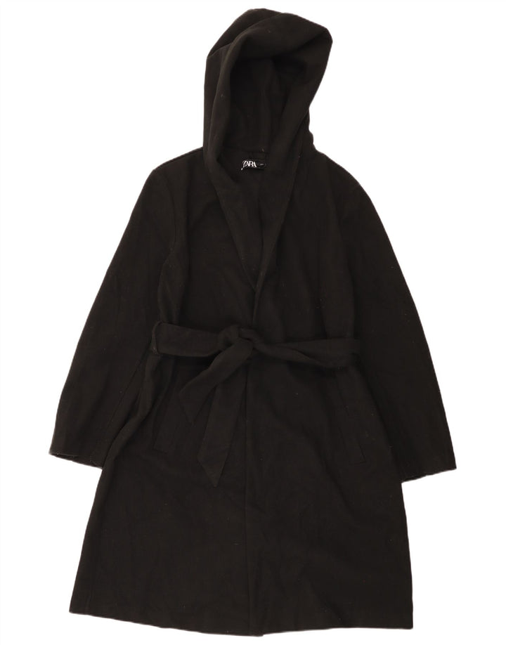 ZARA Manteau à capuche pour femme UK 16 Large Noir Polyester