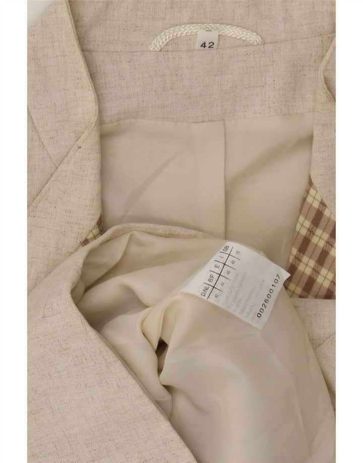 vintage Femme 3/4 Manches 2 Bouton Blazer Veste UK 16 Grande Viscose Beige