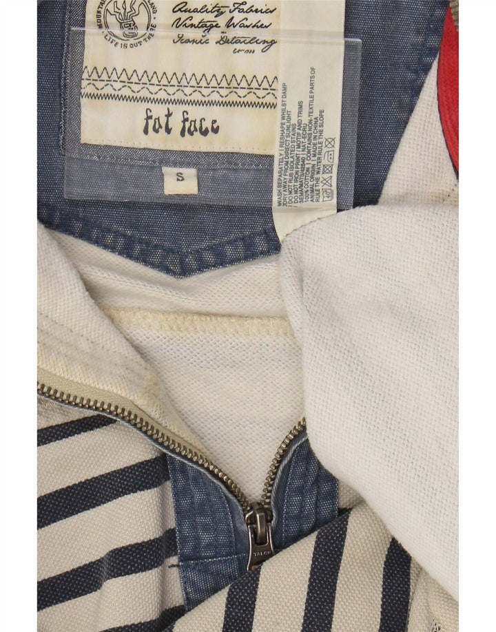 FAT FACE Sweat-shirt à col zippé pour homme Petit coton rayé blanc cassé