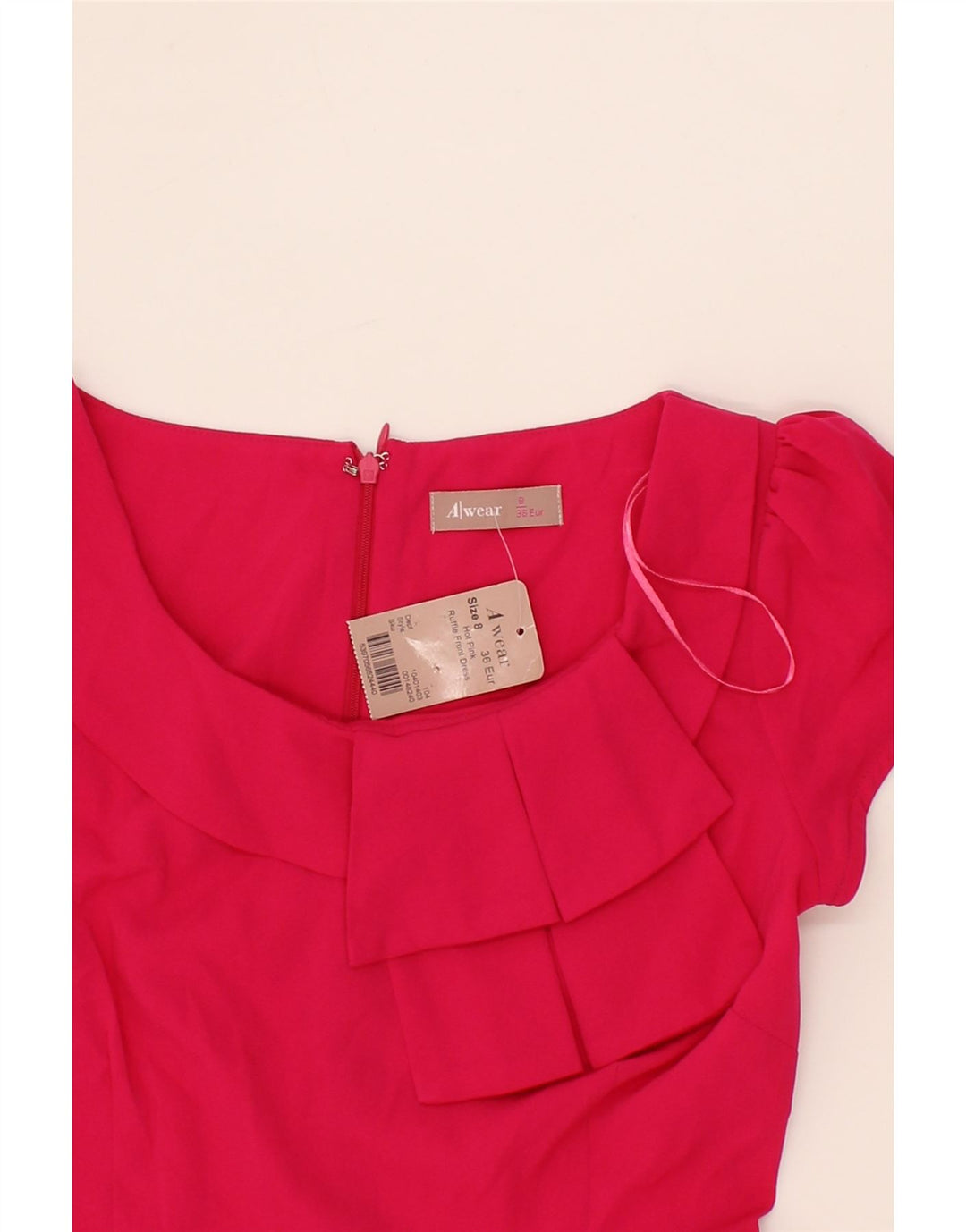 VINTAGE Womens Ruffle Front A-Line Dress UK 8 Small Pink Polyester Vintage Vintage and Second-Hand Vintage from Messina Hembry 