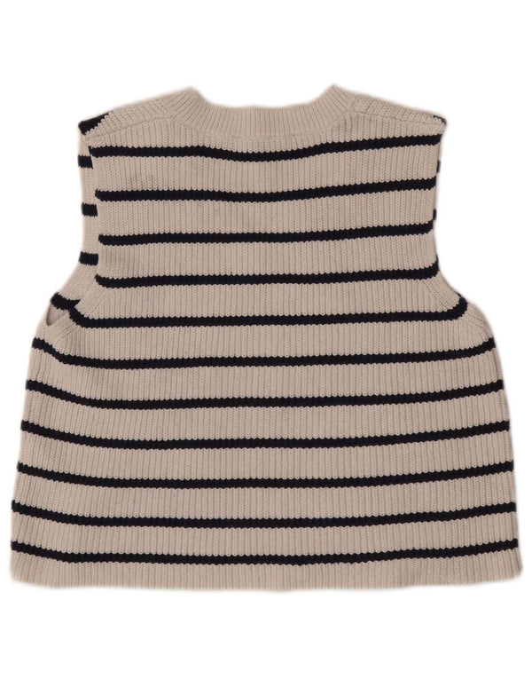 Zara Womens Crop Vest Débardeur UK 10 Petit Coton Rayé Blanc
