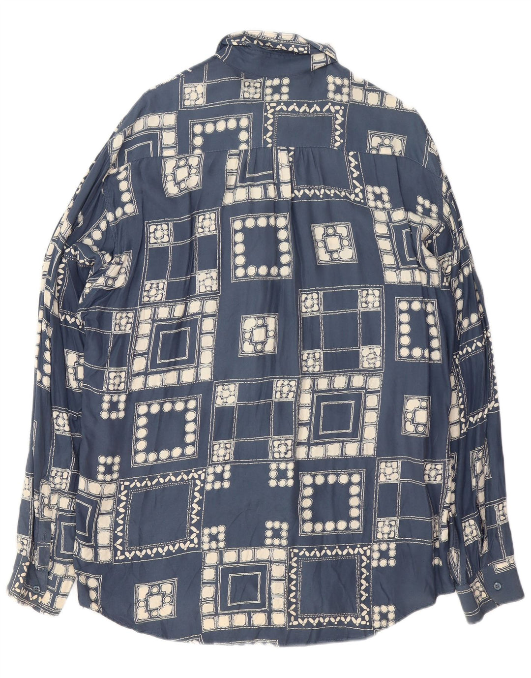 VINTAGE Chemise Homme Grand Bleu Marine Géométrique