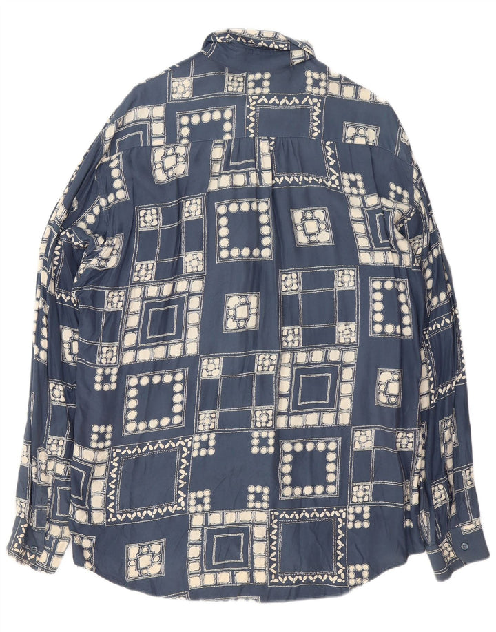 VINTAGE Chemise Homme Grand Bleu Marine Géométrique
