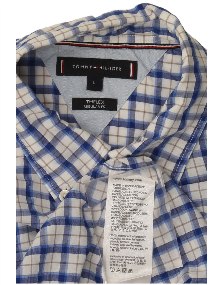 Tommy Hilfiger Chemise coupe classique pour homme en coton à carreaux bleus