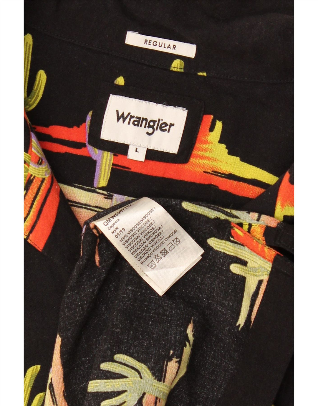 WRANGLER Chemise à manches courtes pour hommes, motif abstrait régulier, grand noir