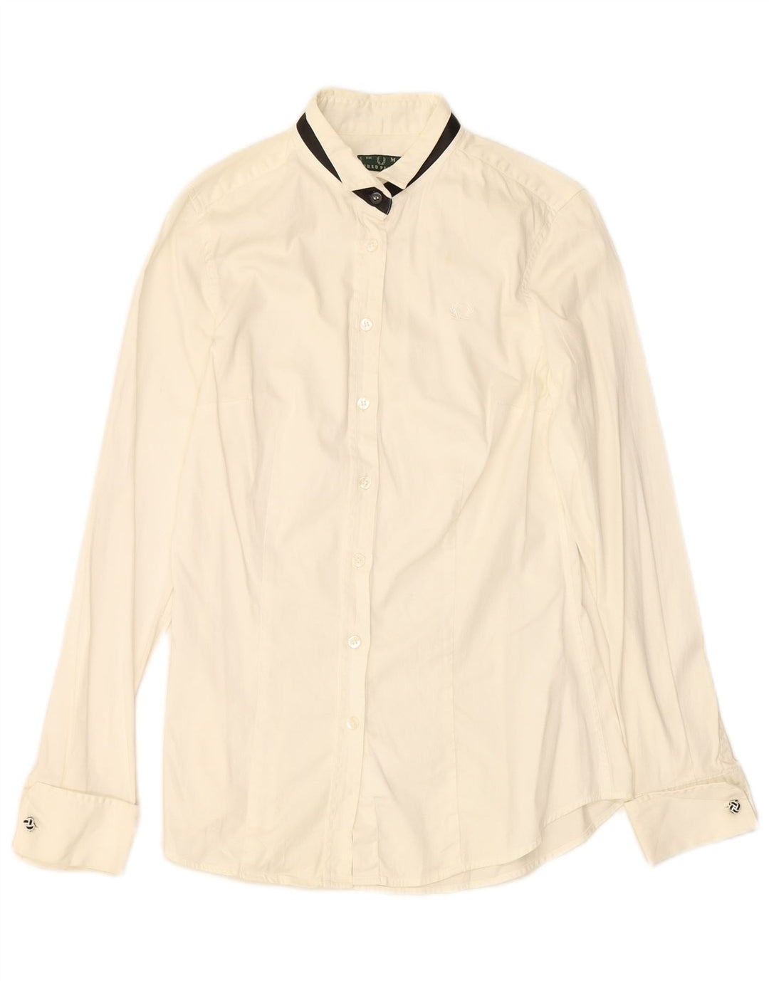 FRED PERRY Chemise Femme UK 12 Medium Off White Coton
