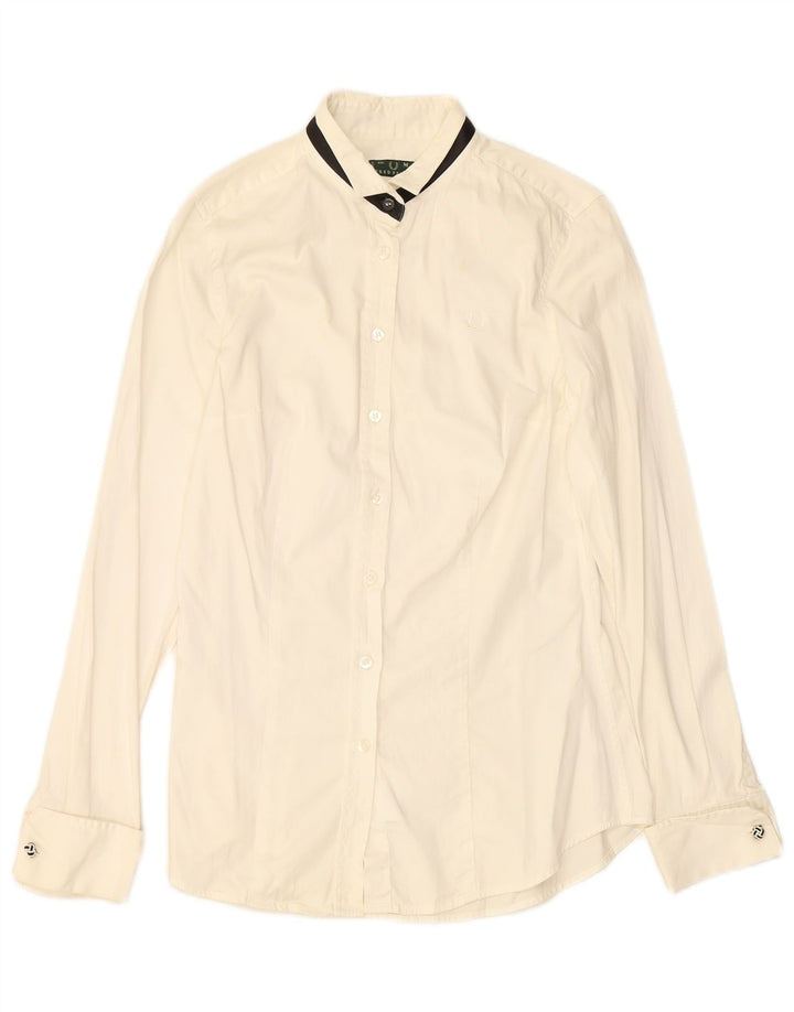 FRED PERRY Chemise Femme UK 12 Medium Off White Coton