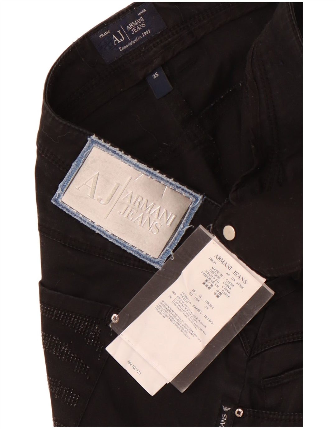 Armani Femme Pantalon Court Slim W35 L25 Coton Noir