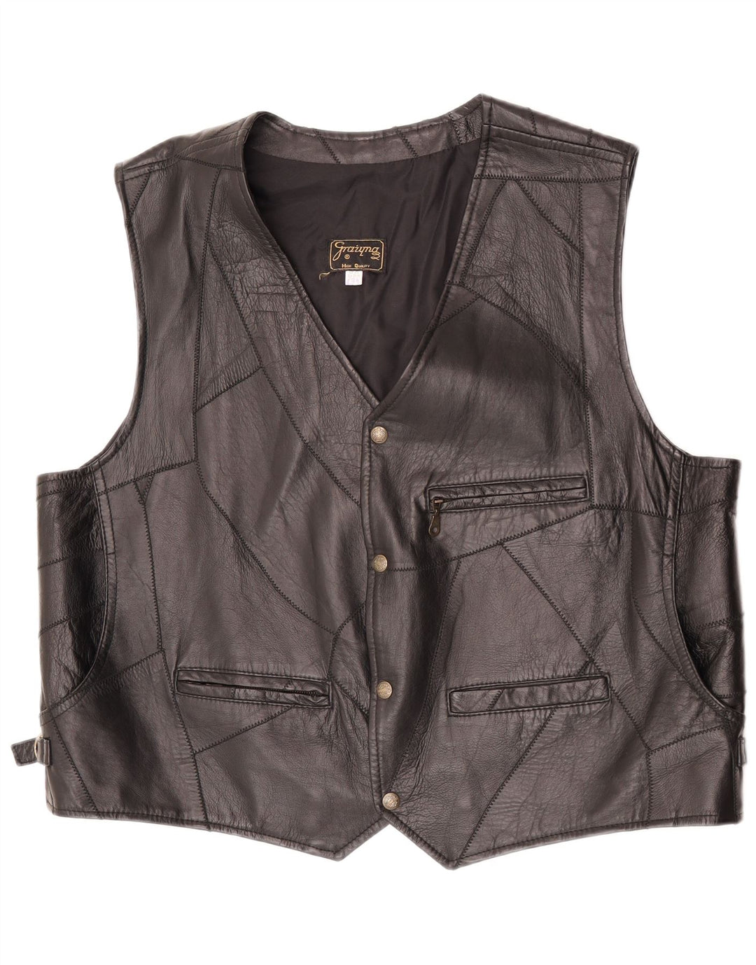 gilet en cuir homme vintage 2XL Noir