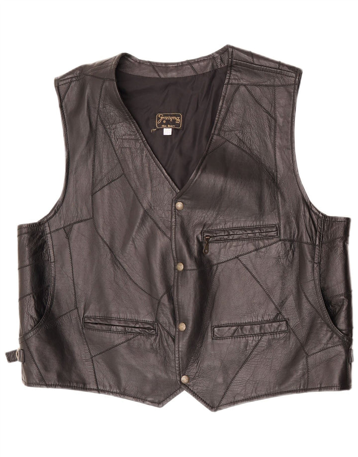 gilet en cuir homme vintage 2XL Noir