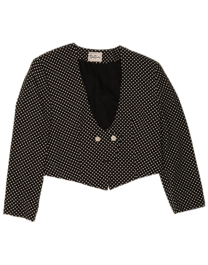 BETTY BARCLAY Womens Crop Blazer Jacket UK 12 Medium Black Polka Dot