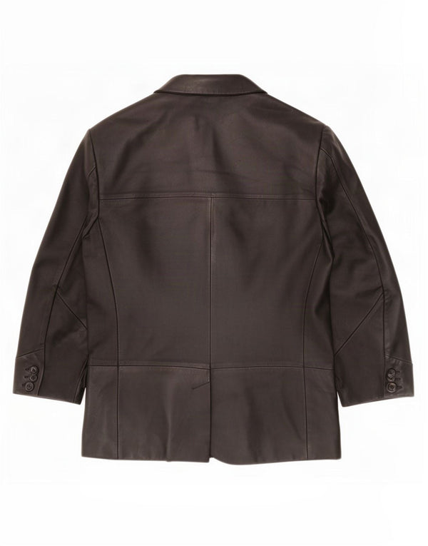 vintage Homme 3 Boutons Veste Blazer En Cuir IT 52 XL Noir