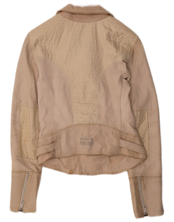 DIESEL Veste de motard en cuir court pour femme UK 10 Petit cuir beige