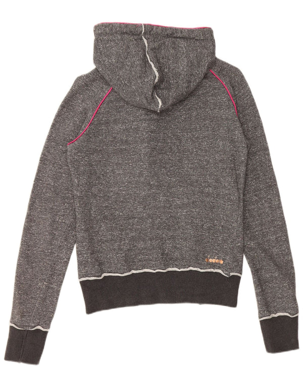 Diadora Pull à capuche zippé pour femme UK 10 Petit coton moucheté gris