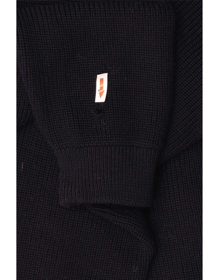 vintage Mens Cardigan Pull Moyen Marine Bleu Vierge Laine