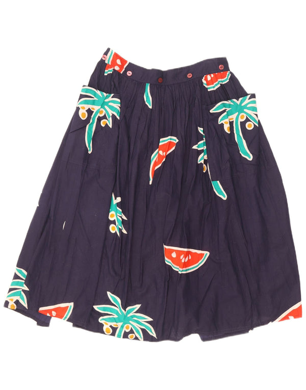 Oceano Womens Pleated Skirt IT 42 Medium W26 Navy Blue Floral Cotton