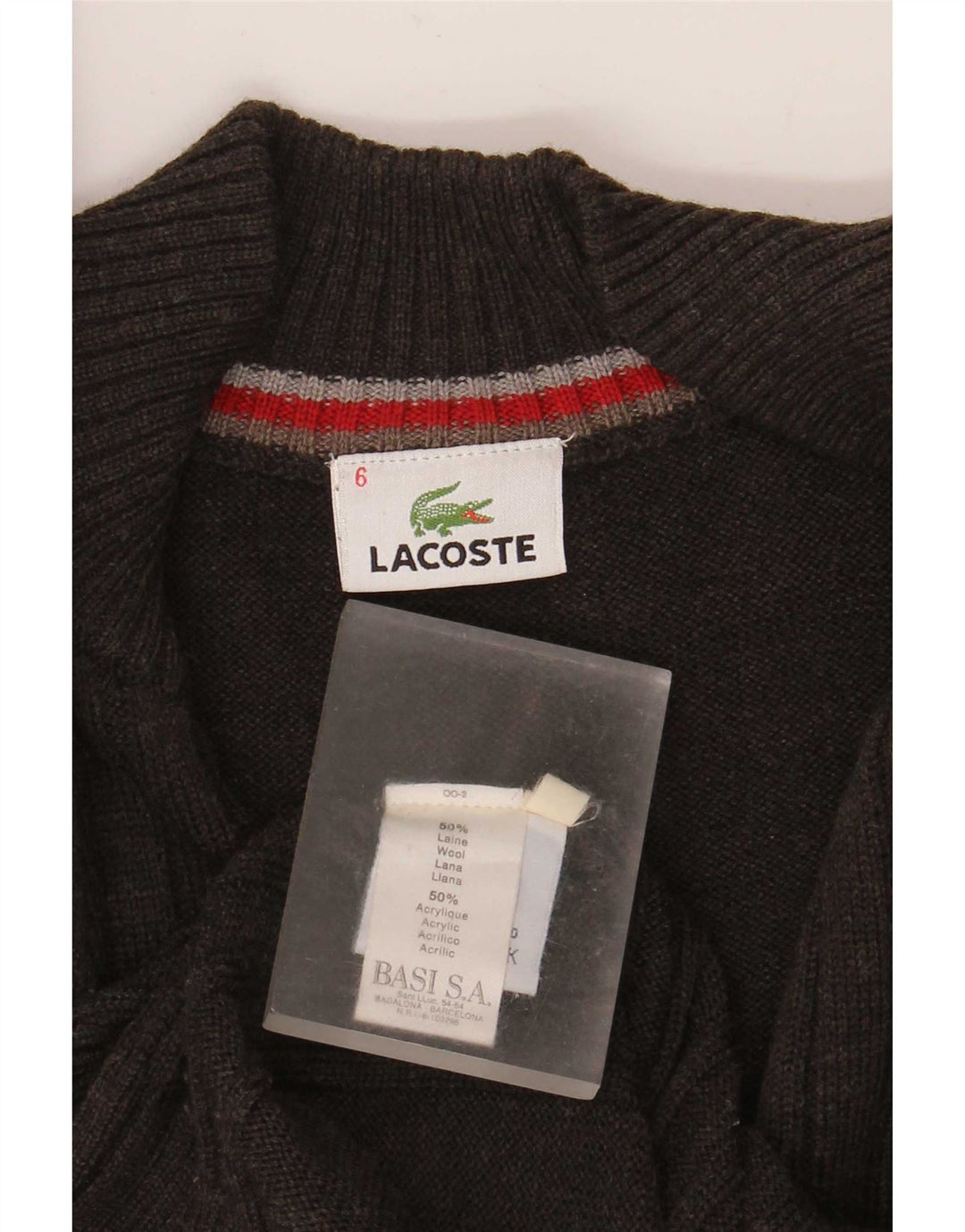 Lacoste Homme Cardigan Pull Taille 6 XL Laine Marron