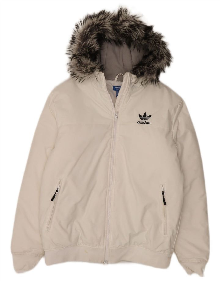 Adidas Veste matelassée à capuche pour homme UK 38 Medium White Nylon