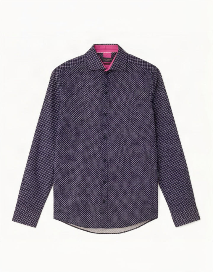 Guide London Chemise Homme Petit Carreau Bleu Marine Coton