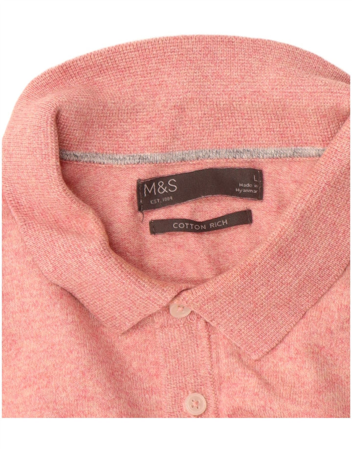 Marks & Spencer Pull à col polo pour homme en coton rose Taille L