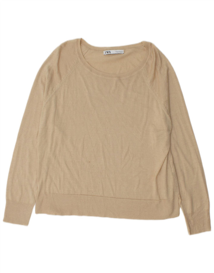 Zara Pull col bateau pour femme UK 14 Viscose beige moyen