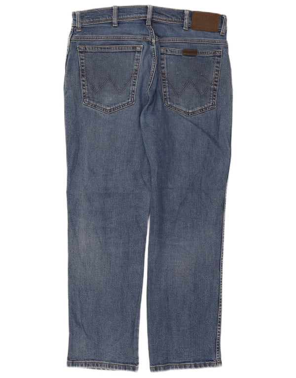 Wrangler Mens Regular Fit Straight Jeans W34 L30 Bleu Coton