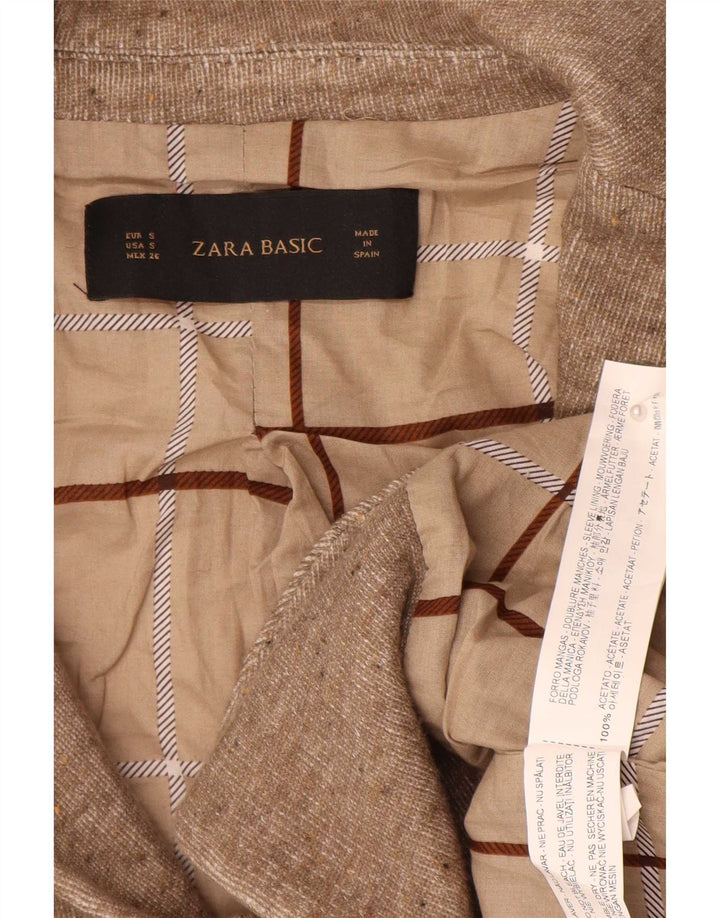 Zara Veste Blazer 1 Bouton Femme UK 10 Petit Acétate Moucheté Marron