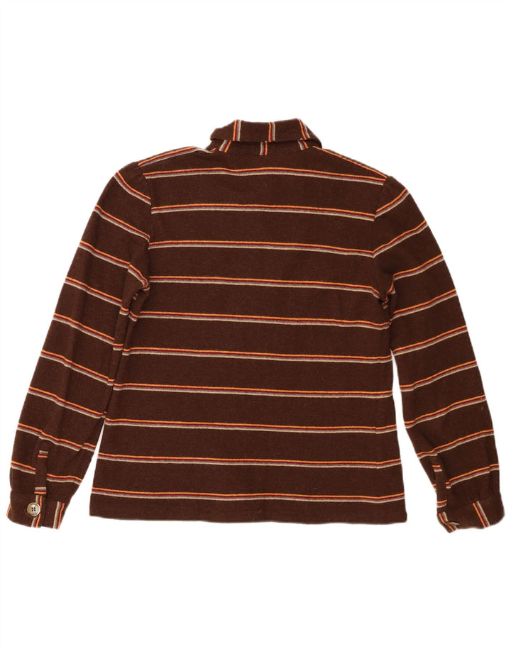 vintage Femme Pull Chemise IT 46 Grand Marron Rayé