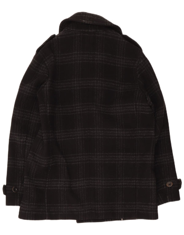 Pretty Green Caban Homme UK 40 Grande Laine à Carreaux Noir