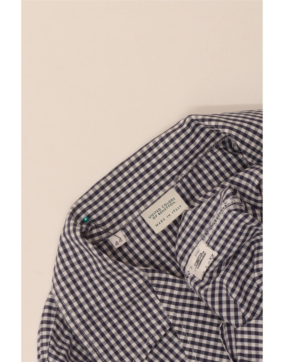 Benetton Chemise Femme IT 44 Coton Vichy Bleu Marine Moyen