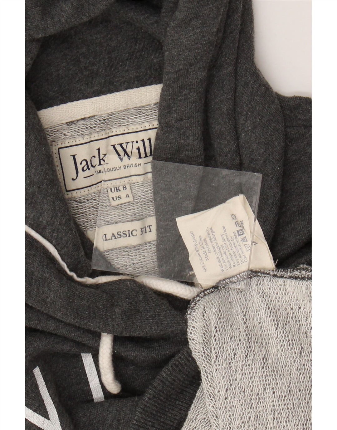 JACK WILLS Pull à capuche surdimensionné graphique pour femme UK 8 petit coton gris