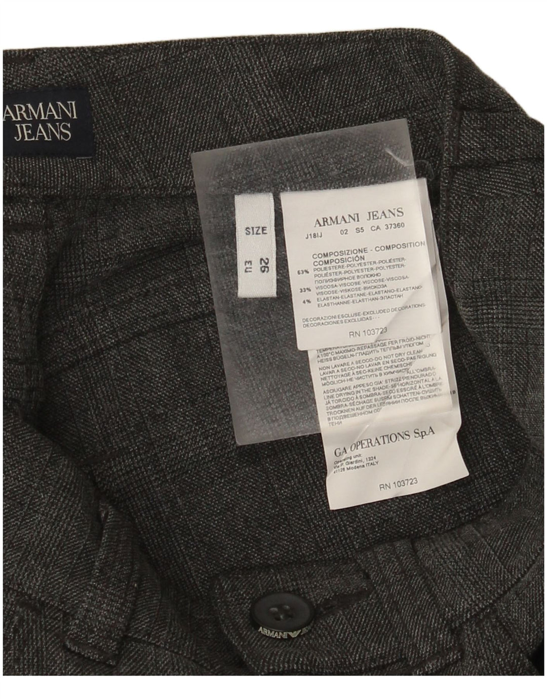Armani Pantalon décontracté slim pour femme W26 L28 Gris à carreaux Polyester