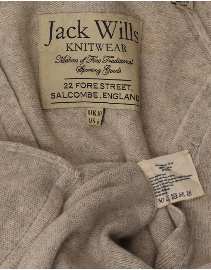 Jack Wills Pull Cardigan Femme UK 10 Petite Laine Grise