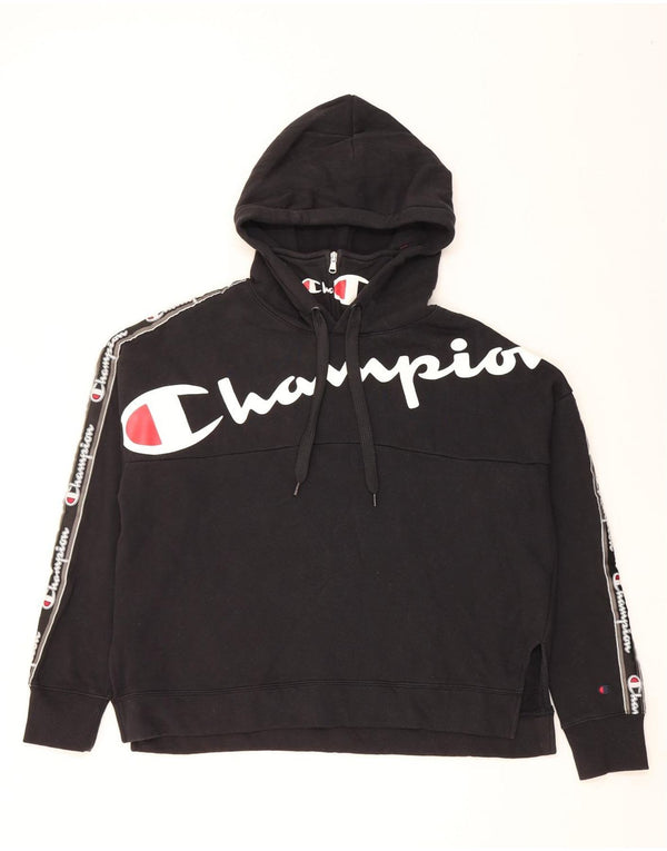 Champion Pull à capuche surdimensionné graphique pour femme UK 14 Coton noir moyen