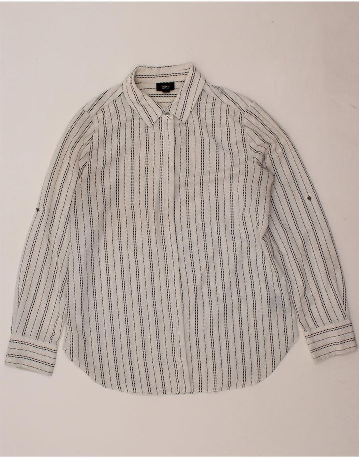 MOSSIMO Womens Shirt UK 14 Medium White Pinstripe Polyester Vintage Mossimo and Second-Hand Mossimo from Messina Hembry 
