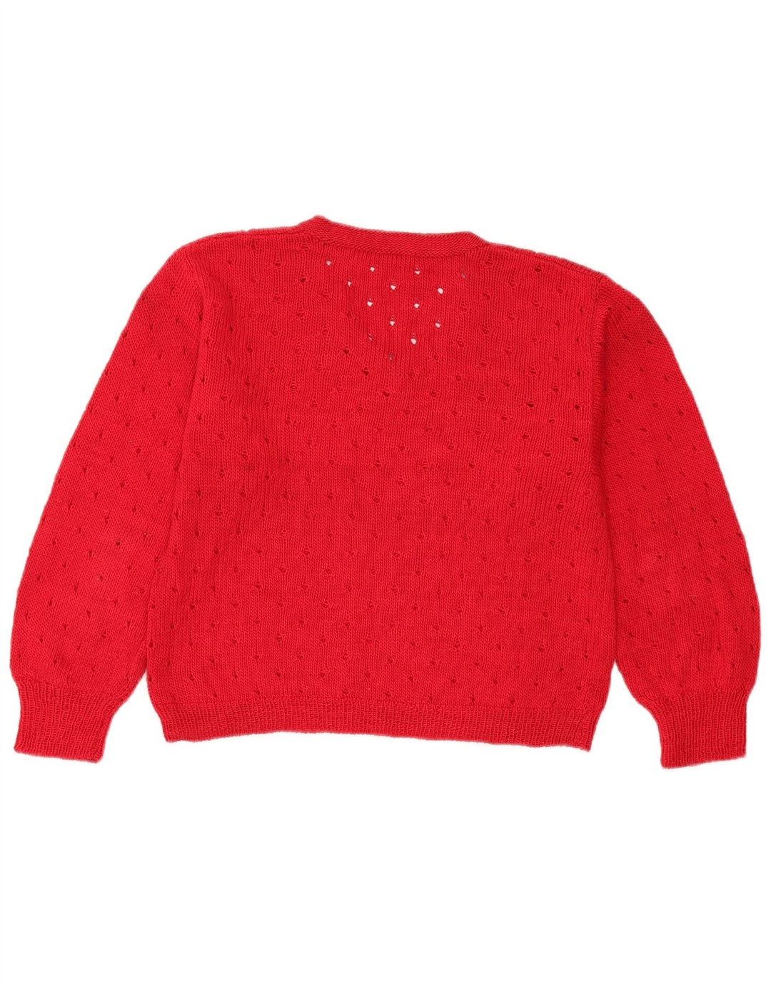 vintage Femmes Crop V-Col Jumper Pull UK 12 Rouge Moyen