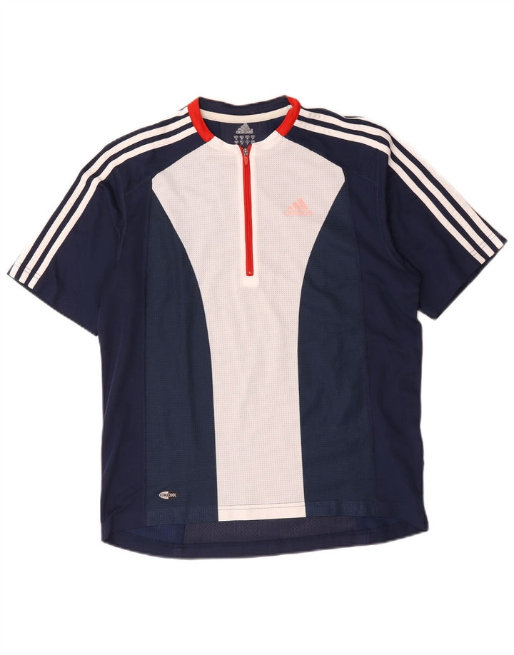 Adidas T-Shirt Climacool Zip Neck Homme Bleu Marine Colorblock