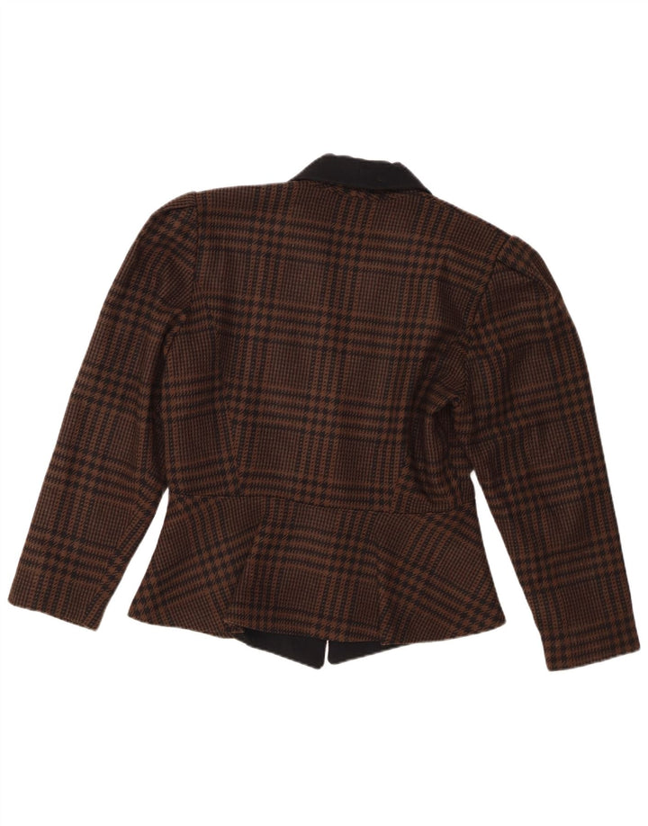 vintage Femme 1 Bouton Blazer Veste IT 46 Grand Pied-de-Poule Brun